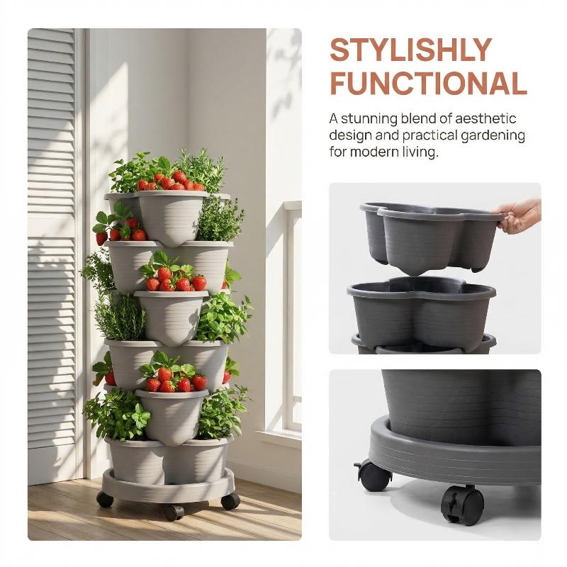 Vertical Planter Tower - Maceta Vertical Apilable de Múltiples Niveles,
